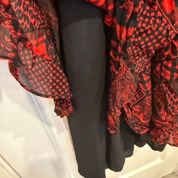 The Kooples Red & Black Mixed Print V-Neck Midi Dress NWT Size L - Picture 6 of 10
